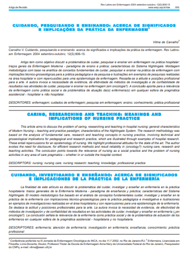 Cuidando, pesquisando e ensinando: acerca de significados e implicações da prática da enfermagem