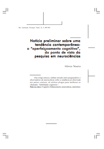 Notícia preliminar sobre uma tendência contemporânea: o “aperfeiçoamento cognitivo”, do ponto de vista da pesquisa em neurociências
