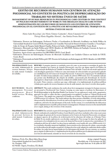 Gestão de recursos humanos nos centros de atenção psicossocial no contexto da Política de Desprecarização do Trabalho no Sistema Único de Saúde