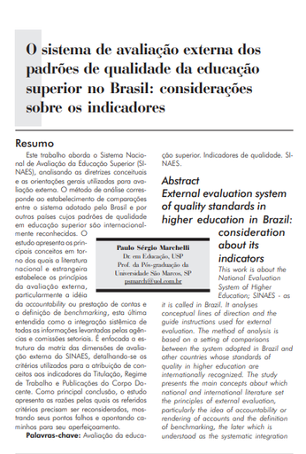 O sistema de avaliação externa dos padrões de qualidade da educação superior no Brasil: considerações sobre os indicadores