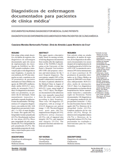 Diagnósticos de enfermagem documentados para pacientes de clínica médica