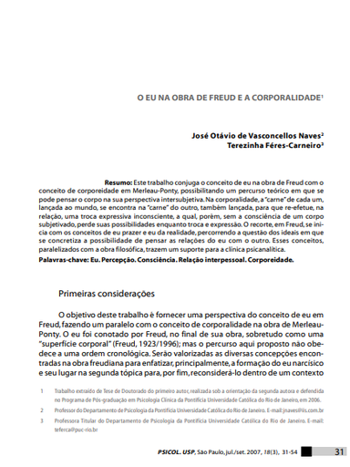 O eu na obra de Freud e a corporalidade