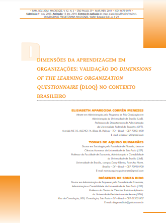 Dimensões da aprendizagem em organizações: validação do Dimensions of the Learning Organization Questionnaire (DLOQ) no contexto brasileiro