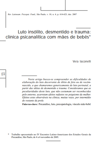 Luto insólito, desmentido e trauma: clínica psicanalítica com mães de bebês