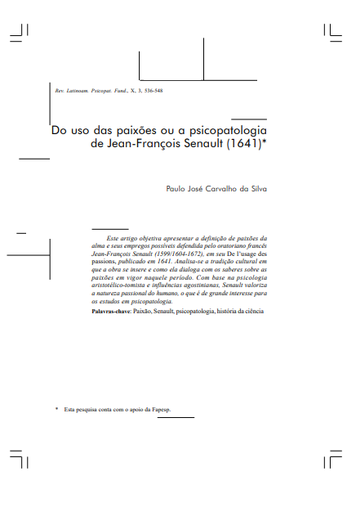 Do uso das paixões ou a psicopatologia de Jean-François Senault (1641)