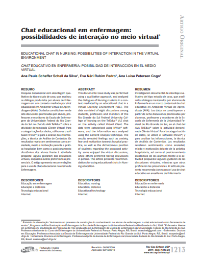 Chat educacional em enfermagem: possibilidades de interação no meio virtual