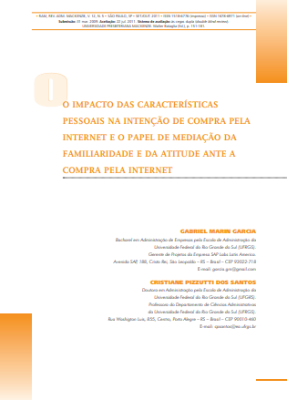 O impacto das características pessoais na intenção de compra pela internet e o papel de mediação da familiaridade e da atitude ante a compra pela internet