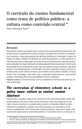 O currículo do ensino fundamental como tema de política pública: a cultura como conteúdo central