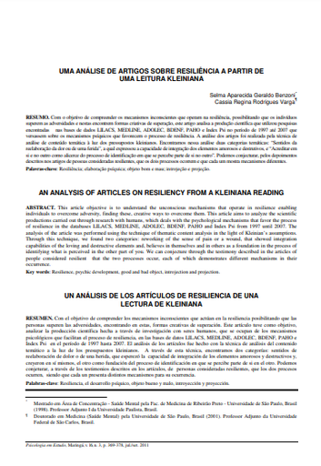 Uma análise de artigos sobre resiliência a partir de uma leitura Kleiniana