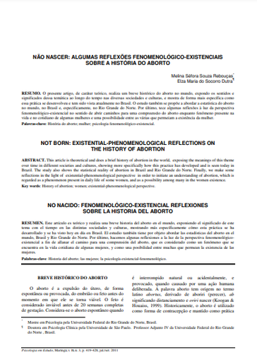 Não Nascer: algumas reflexões fenomenológico-existenciais sobre a história do aborto
