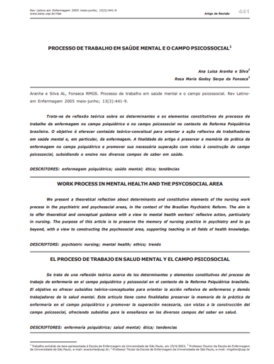 Processo de trabalho em saúde mental e o campo psicossocial