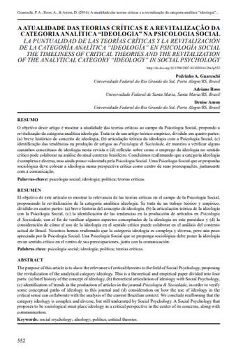 A ATUALIDADE DAS TEORIAS CRÍTICAS E A REVITALIZAÇÃO DA CATEGORIA ANALÍTICA &quot;IDEOLOGIA&quot; NA PSICOLOGIA SOCIAL