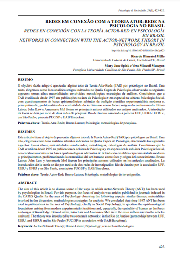 REDES EM CONEXÃO COM A TEORIA ATOR-REDE NA PSICOLOGIA NO BRASIL