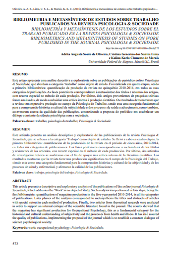 BIBLIOMETRIA E METASSÍNTESE DE ESTUDOS SOBRE TRABALHO PUBLICADOS NA REVISTA PSICOLOGIA &amp; SOCIEDADE