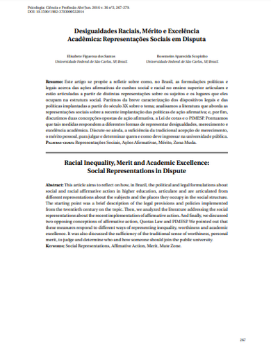 Desigualdades Raciais, Mérito e Excelência Acadêmica: Representações Sociais em Disputa