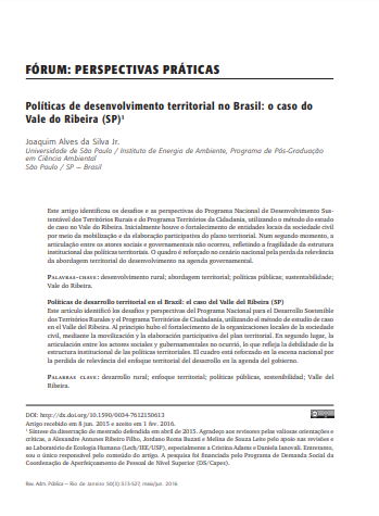 Políticas de desenvolvimento territorial no Brasil: o caso do Vale do Ribeira (SP)