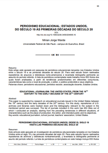 PERIODISMO EDUCACIONAL: ESTADOS UNIDOS, DO SÉCULO 19 ÀS PRIMEIRAS DÉCADAS DO SÉCULO 20