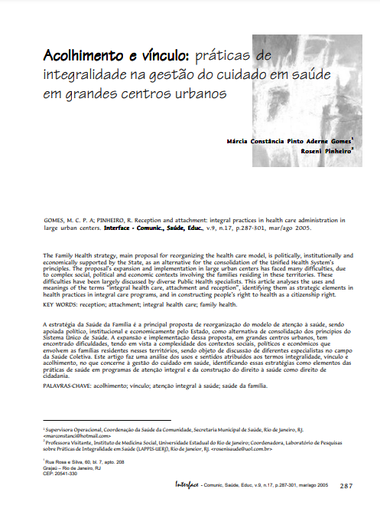 Acolhimento e vínculo: práticas de integralidade na gestão do cuidado em saúde em grandes centros urbanos