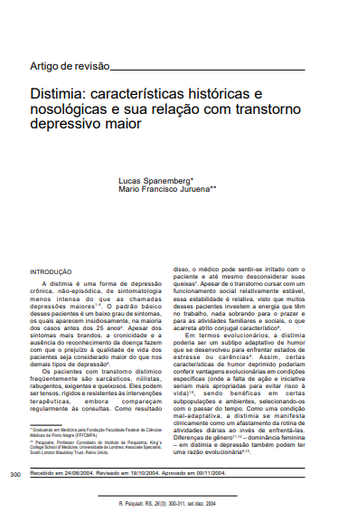 Distimia: características históricas e nosológicas e sua relação com transtorno depressivo maior