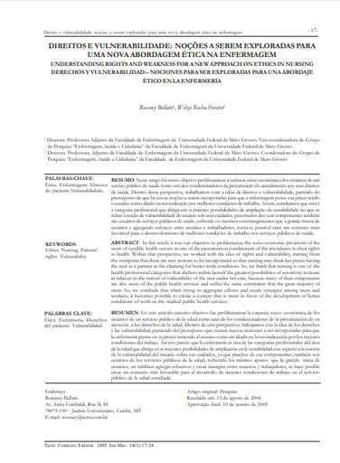 Direitos e vulnerabilidade: noções a serem exploradas para uma nova abordagem ética na enfermagem