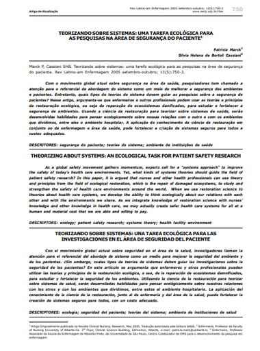 Teorizando sobre sistemas: uma tarefa ecológica para as pesquisas na área de segurança do paciente