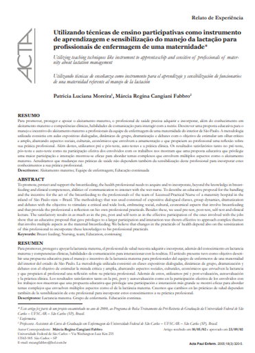 Utilizando técnicas de ensino participativas como instrumento de aprendizagem e sensibilização do manejo da lactação para profissionais de enfermagem de uma maternidade