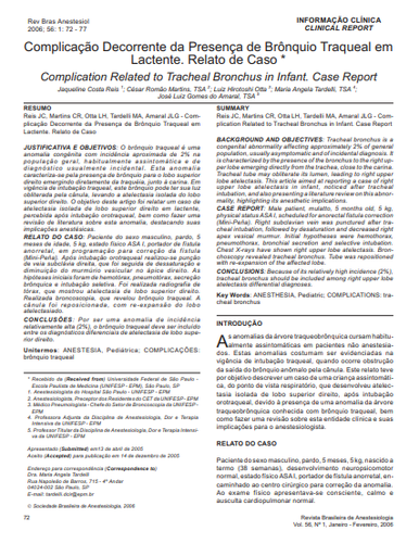 Complicação decorrente da presença de brônquio traqueal em lactente: relato de caso