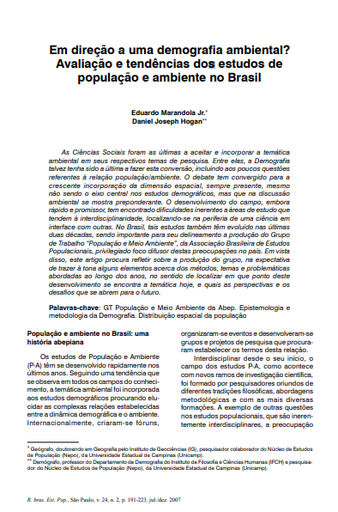 Em direção a uma demografia ambiental? Avaliação e tendências dos estudos de população e ambiente no Brasil