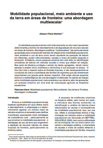 Mobilidade populacional, meio ambiente e uso da terra em áreas de fronteira: uma abordagem multiescalar