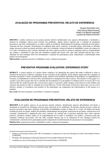 Avaliação de programas preventivos: relato de experiência