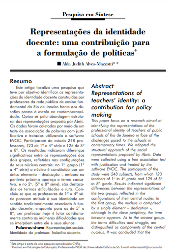 Representações da identidade docente: uma contribuição para a formulação de políticas