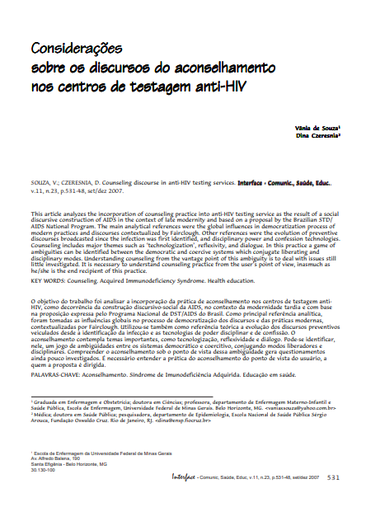 Considerações sobre os discursos do aconselhamento nos centros de testagem anti-HIV