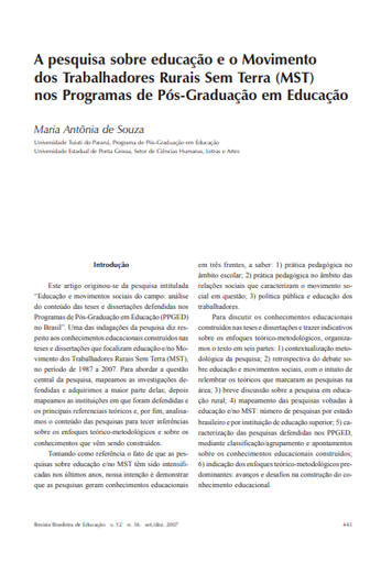 A pesquisa sobre educação e o Movimento dos Trabalhadores Rurais Sem Terra (MST) nos Programas de Pós-Graduação em Educação