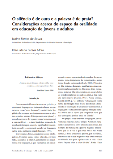 O silêncio é de ouro e a palavra é de prata? Considerações acerca do espaço da oralidade em educação de jovens e adultos