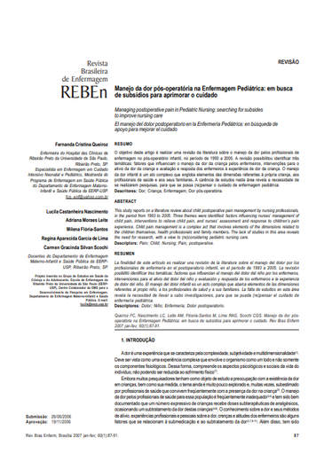 Manejo da dor pós-operatória na Enfermagem Pediátrica: em busca de subsídios para aprimorar o cuidado
