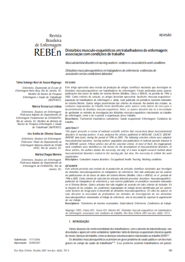 Distúrbios musculo-esqueléticos em trabalhadores de enfermagem: associação com condições de trabalho