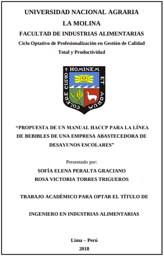 Propuesta de un manual HACCP para la línea de bebibles de una empresa abastecedora de desayunos escolares