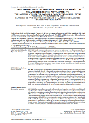 O processo de viver do familiar cuidador na adesão do usuário hipertenso ao tratamento