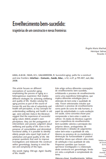 Envelhecimento bem-sucedido: trajetórias de um constructo e novas fronteiras