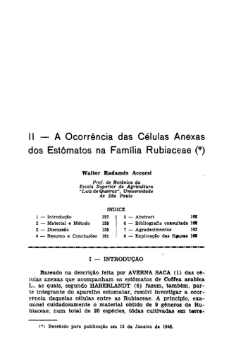 II - A ocorrência das células anexas dos estômatos na família rubiaceae