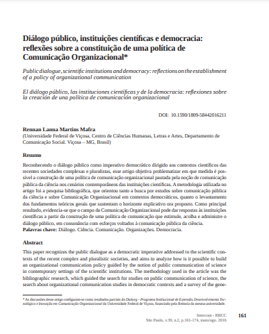 Diálogo público, instituições científicas e democracia: reflexões sobre a constituição de uma política de comunicação organizacional