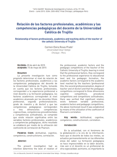 Relación de los factores profesionales, académicos y las competencias pedagógicas del docente