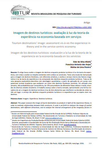 Imagem de destinos turísticos: avaliação à luz da teoria da experiência na economia baseada em serviços