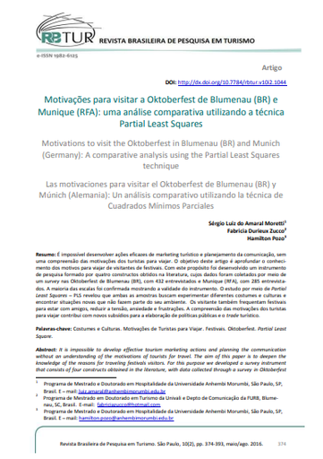 Motivações para visitar a Oktoberfest de Blumenau (BR) e Munique (RFA): uma análise comparativa utilizando a técnica Partial Least Squares