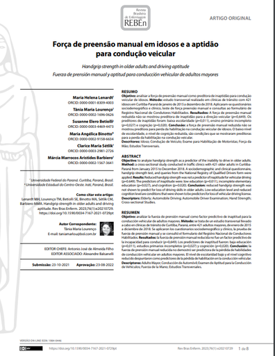 Handgrip strength in older adults and driving aptitude