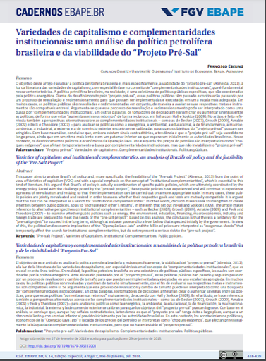 Variedades de capitalismo e complementaridades institucionais: uma análise da política petrolífera brasileira e da viabilidade do &quot;Projeto Pré-Sal&quot;