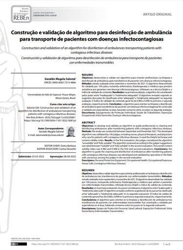Construction and validation of an algorithm for disinfection of ambulances transporting patients with contagious infectious diseases