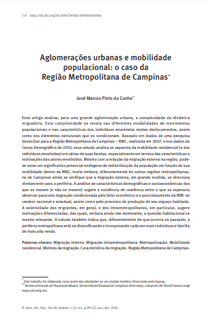 Aglomerações urbanas e mobilidade populacional: o caso da Região Metropolitana de Campinas