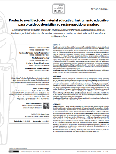 Educational material production and validity: educational instrument for home care for premature newborns