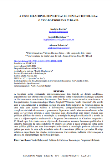 A VISÃO RELACIONAL DE POLÍTICAS DE CIÊNCIA E TECNOLOGIA: O CASO DO PROGRAMA CI BRASIL